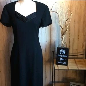 Black Kenar Dress with Satin V Neck